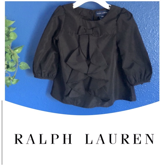 Ralph Lauren Infant Blouse. Black with Front Bow/Ruffle Design. Size 12 Months. - Picture 1 of 13